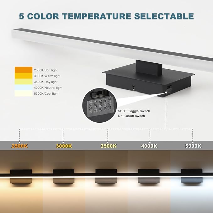 Joossnwell Bathroom Vanity Light Black Dimmable 5CCT Bathroom Lighting FIixtures Over Mirror 39.37 Inch Modern Vanity Light bar Led Bath Light ETL Certificated