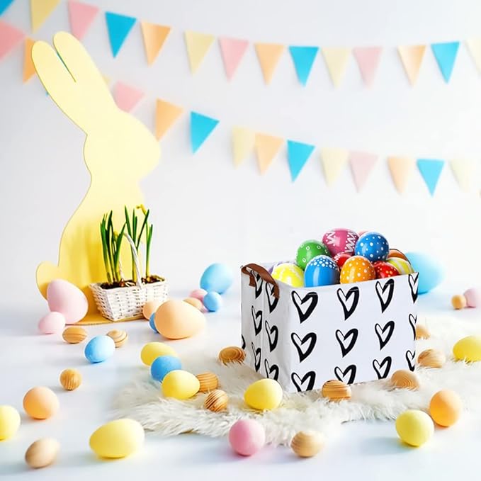 CLOCOR Heart Rectangular Basket, Cute Pattern Storage Bin, Collapsible Waterproof Storage Box with Handles for Kids, Gift Baskets, Shelf Basket (Black Hearts)