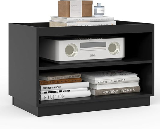 Stackable Storage 2-Shelf, 28" Wide Storage Bins with Open Compartment for Closet Organizers, Wood Stackable Closet Organizer Modern Large Stackable Storage Units for Living Room Hallway, Black