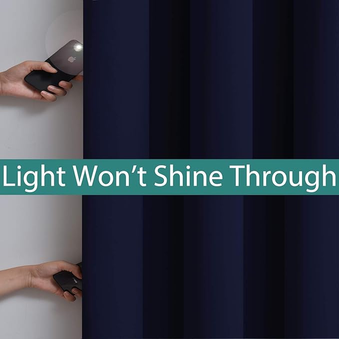 Yakamok Total Blackout Curtains, 2 Thick Layers Completely Blackout Thermal Insulated Drapes with Black Liner for Bedroom(52Wx63L, Navy Blue, 2 Panels)