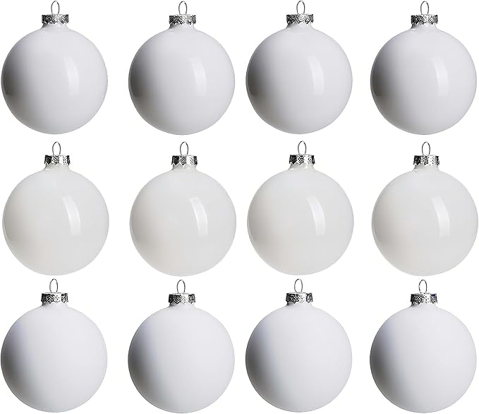 White Glass Christmas Ornaments for Tree, Matte, Shiny, Clear Ball Ornaments, 12 Pcs Ivory Xmas Balls for Home Decoration, Thanksgiving, Party, DIY Gift