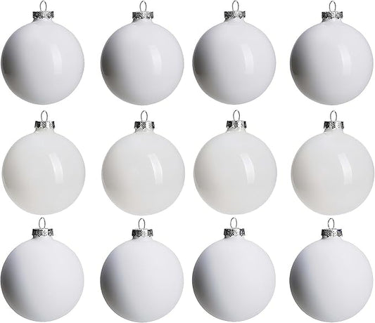White Glass Christmas Ornaments for Tree, Matte, Shiny, Clear Ball Ornaments, 12 Pcs Ivory Xmas Balls for Home Decoration, Thanksgiving, Party, DIY Gift
