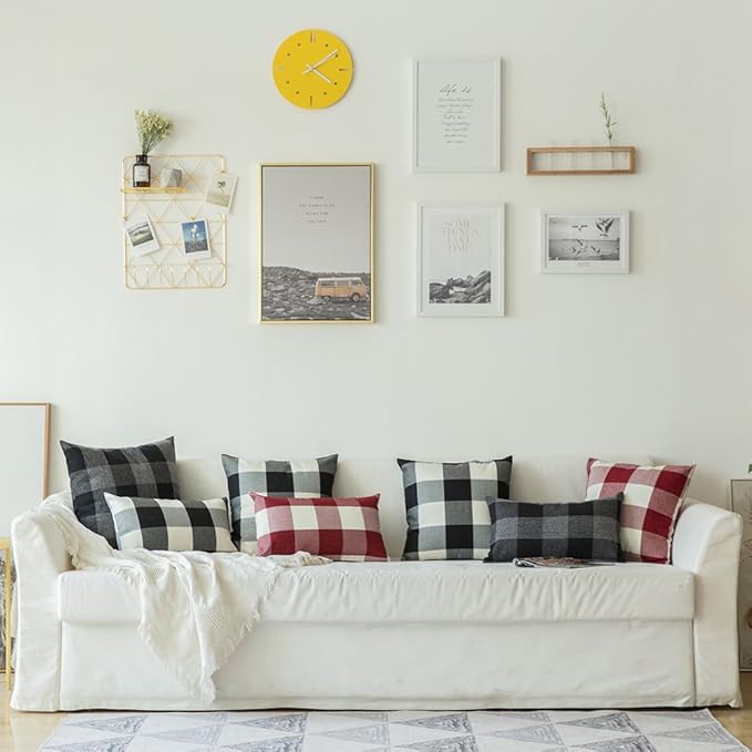 MIULEE Pack of 2 Farmhouse Checkers Buffalo Plaids Polyester Linen Soft Solid White and Red Decorative Throw Pillow Covers Home Decor Cushion Case for Sofa Bedroom 12 x 20 Inch