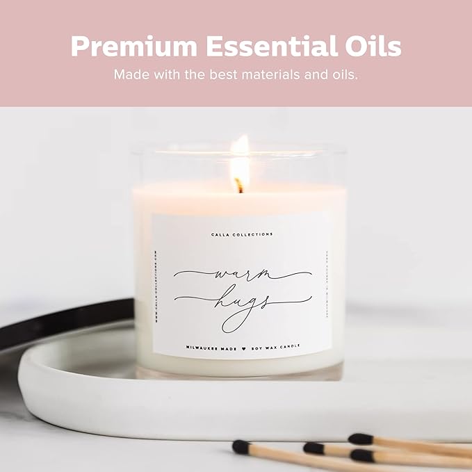ThreeKin Warm Hugs Scented Candles for Home, Natural Soy Wax, Relaxing Aromatherapy Gifts, Essential Oils Scented, Long-Lasting Candle Burns for 75-Hours, Designed in USA, Lemongrass Lavender Scent