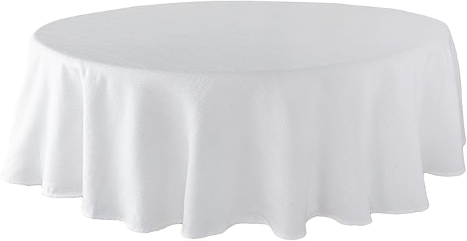 Benson Mills Cameron Textured Fabric Table Cloth, for Everyday Home Dining, Parties, Weddings & Holiday Tablecloths (70" Round, White)