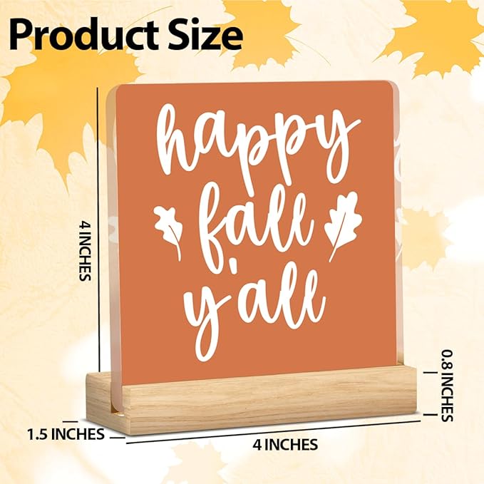 Happy Fall Yall Decor Rustic Fall Decorations for Home Office Farmhouse Autumn Decor Autumn Pumpkin Thanksgiving Acrylic Decor 5 x 5 inches (Acrylic 1703)