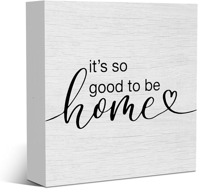Motivational Good To Be Home Living Room Decor Accessories Rustic Wooden Box Sign Desk Decor for Home Table Shelf Wall Bedroom Bathroom Farmhouse Kitchen Wood Block Plaque Box Sign