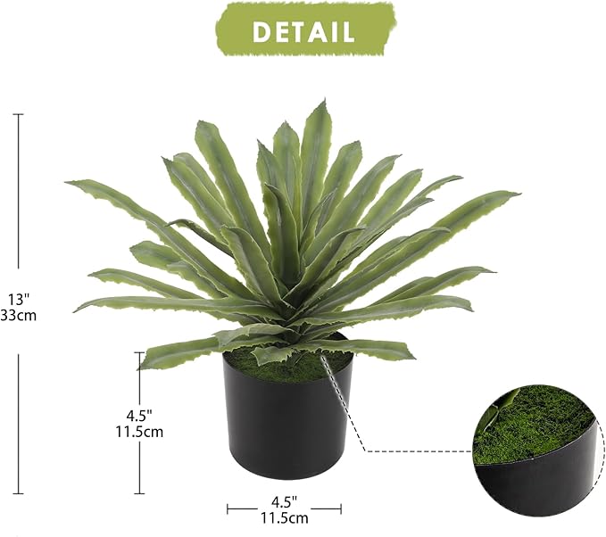 Briful Artificial Potted Plant 13 Inch Fake Plants with Pot Faux Agave Plants for Home Office Floor Table Bathroom Kitchen Decor Indoor Outdoor (Green)
