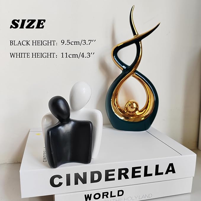 Couple Sculptures for Home Decor,Hugging Figurines,Modern Romantic Sculptures for Living Room Bedroom Office Decor,Gift for Anniversary Valentine（Black+White）