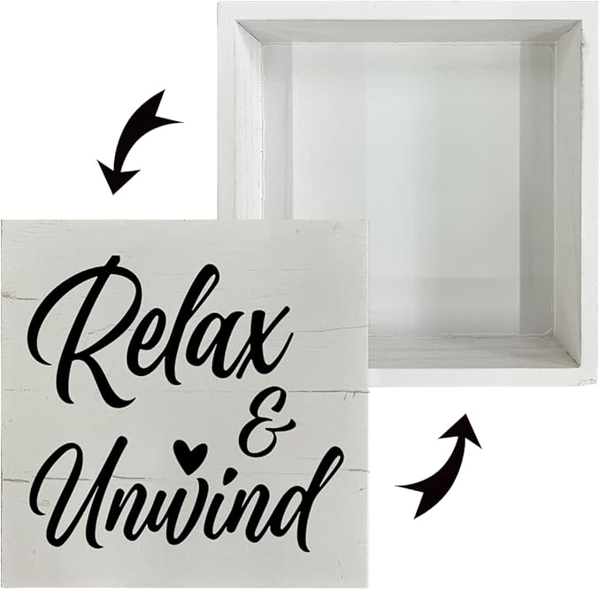 Relax and Unwind Sign, Rustic Wood Sign, Easy Vibe Home Decor, Office Decor, Decorative Wooden Desk Sign, Farmhouse Wood Sign, Bathroom Decor, Home Decor for Shelf, Box Sign Tabletop Decor