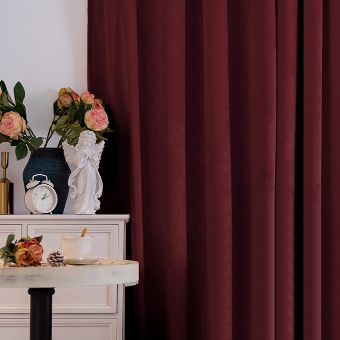 BGment Red Velvet Blackout Curtains for Living Room, 84 inches Long Thermal Insulated Curtains Noise Reduce Back Tab and Rod Pocket Luxury Panels for Bedroom, 2 Panels, 60 x 84 Inch