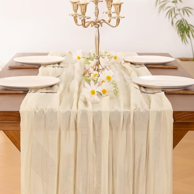 Socomi Beige Fall Thanksgiving Cheesecloth Table Runner Boho Rustic Gauze 120 inch 10FT Cheese Cloth Runner for Wedding Party Baby Shower Birthday Home Decor Holiday Decorations