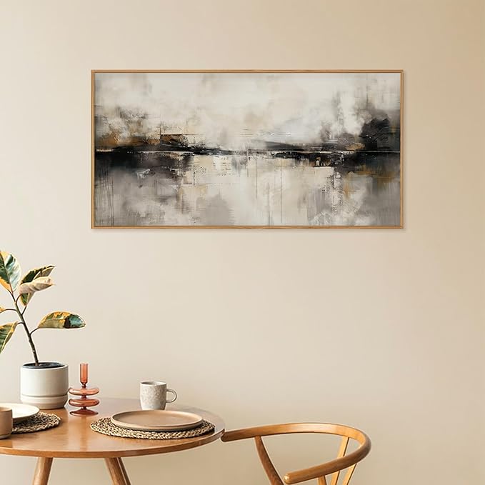 HOURIA Large Neutral Black Brown Framed Canvas Wall Art Set,Abstract Gray Wall Decor,Minimalist Beige Wall Painting,Modern Illustrations Tan Art Print for Living Room, Bedroom, Office- 20"x40"x1