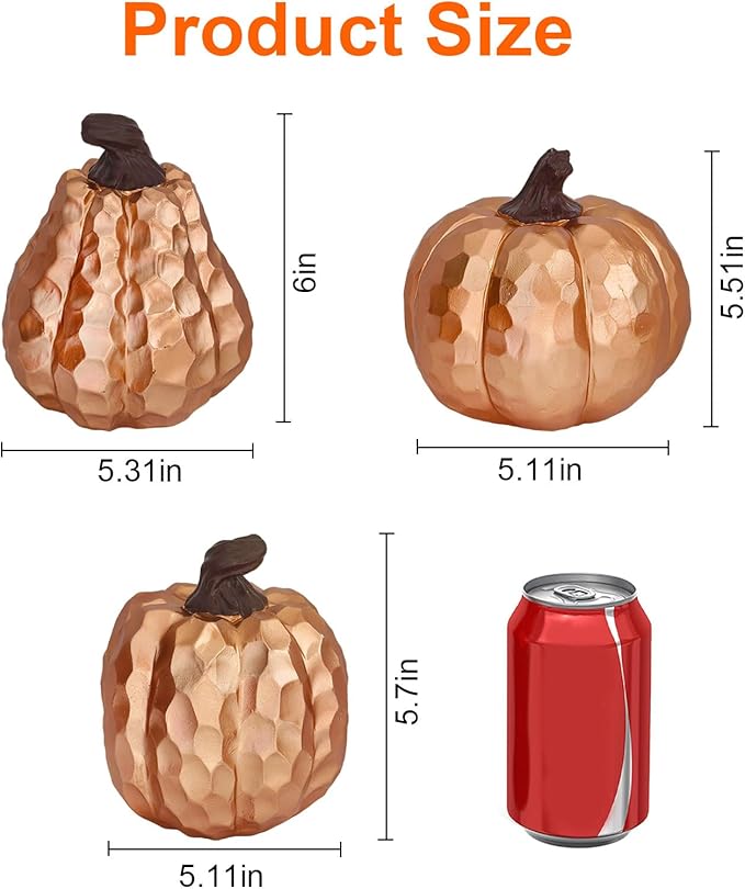 Fall Pumpkin Decor Set of 3, Resin Pumpkins Thanksgiving Table Decor, Faux Pumpkins Suitable for Fall Home Decor,Fall Table Decorations,Fall Mantel Decor