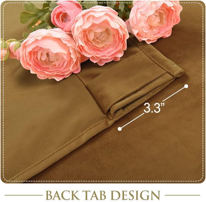 StangH Gold Brown Light Blocking Velvet Curtains W62x L90 inches for Nursery, Solid Back Tab Drapes Temperature Regulate Door Curtains for Wardrobe Noise Reducing for Sliding Door, 2 Panels