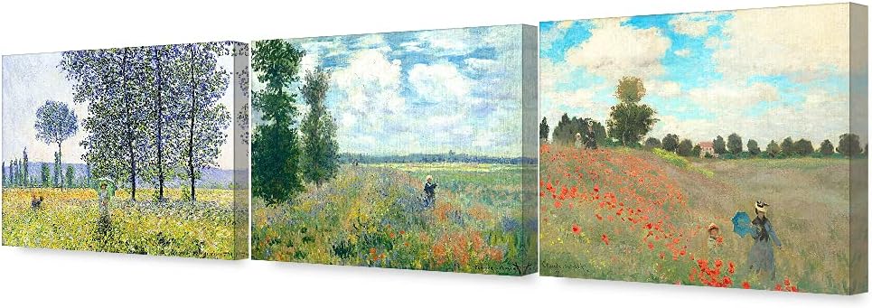 DECORARTS - The Mountain View Series(Triptych), Claude Monet Art Reproduction. Giclee Canvas Prints Wall Art for Home Decor 20x16, 3pcs/set