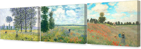 DECORARTS - The Mountain View Series(Triptych), Claude Monet Art Reproduction. Giclee Canvas Prints Wall Art for Home Decor 20x16, 3pcs/set