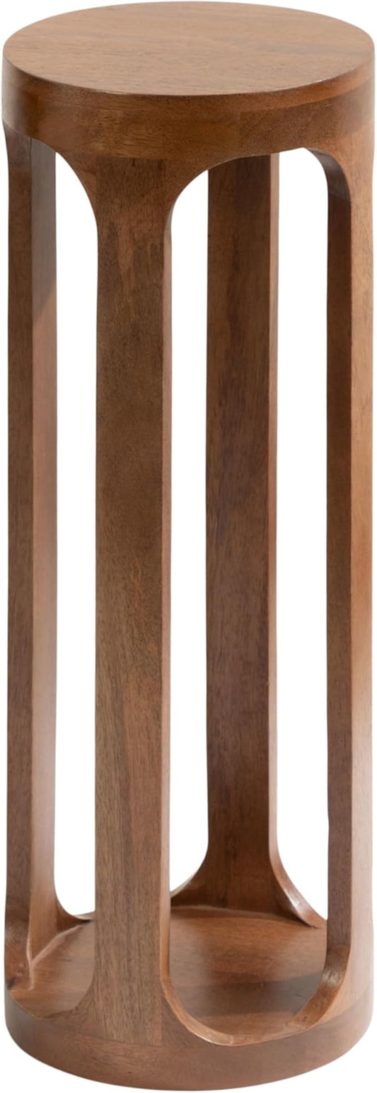 Kate and Laurel Dahl Wooden Round Drink Table; 8 x 23; Walnut Brown; Mid-Century Modern Circle Wood Accent Pedestal Table for Living Room Plant Stand or Small Bedroom Nightstand