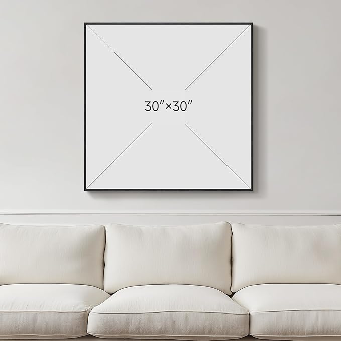 Framed Blue Abstract Wall Art for Living Room, Large Coastal Canvas Artwork for Walls Decor, Seascape Square Beach Ocean Minimalist Paintings Prints for Hallway Bedroom Office Wall Decor, 30x30 Inch