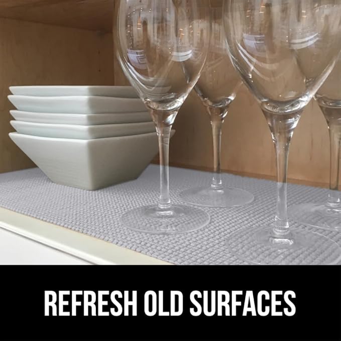 GORILLA GRIP powerGRIP Drawer Shelf and Cabinet Liner, Thick Strong Hold, Non-Adhesive Liners Protect Kitchen Cabinets and Cupboard, Bathroom Drawers, Easy Install, Breathable Mat, 24" x30' Light Gray