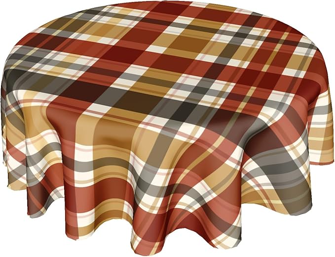 Fall Tablecloth Round 60 Inch Autumn Thanksgiving Table Cloths Round Fall Autumn Buffalo Plaids Table Cloth Rustic Farmhouse Tablecloth for Holiday Kitchen Dining Room Party Picnic Indoor Outdoor