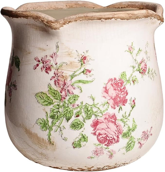 Ceramic Pots for Plants, Vintage Plant Pot with Drainage Hole, 6.11in. Planter for Indoor Plants, Crackle Glaze Finish Flower Pot, Perfect Tuscan Ceramic Planter for Gardening, Rose Floral