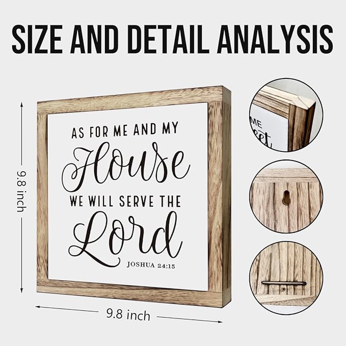 SUSZDOU Scripture Sign - 'As for Me and My House We Will Serve the Lord' Wooden Plaque, Christian Farmhouse Table Decor, Front Door Decor, Housewarming Gift