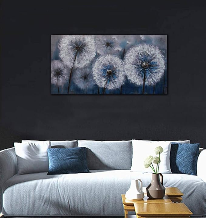 Dandelion Painting Wall Art Canvas Print Picture for Living Room Large White Flower Flora Home Bedroom Decoration Modern Framed Artwork Decor, 20x40