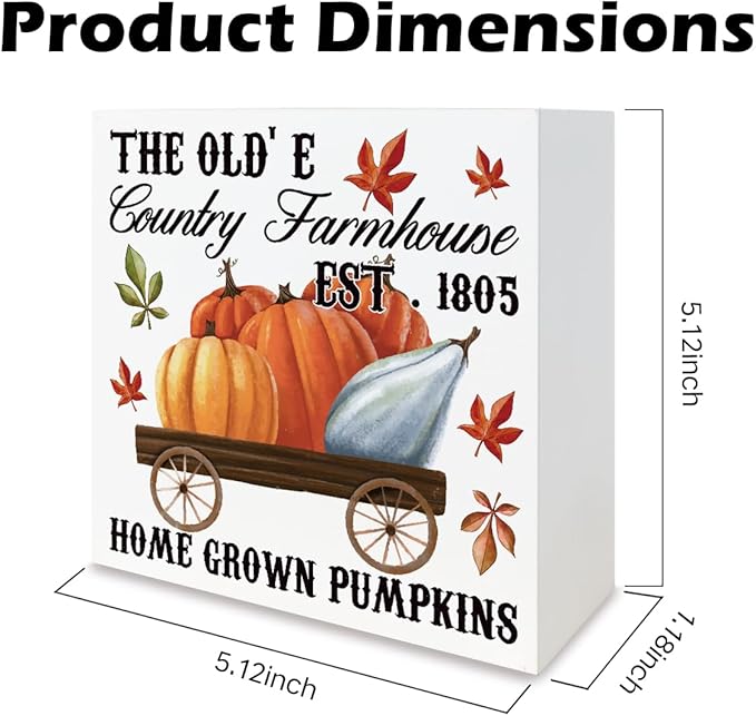 Country Style Fall Decor, Pumpkin Harvest Decors, Autumn Artwork, Farmhouse Home Farm Decors for Table Shelf, Rustic Wooden Box Sign, The Old's Country Farmhouse Wood Signs A4