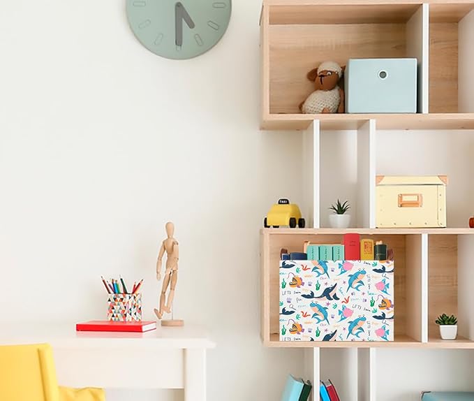 CLOCOR Rectangular Storage Basket Empty,Gift Basket for Kids,Waterproof Storage Bin with Handles,Room Decor(Cute Ocean)