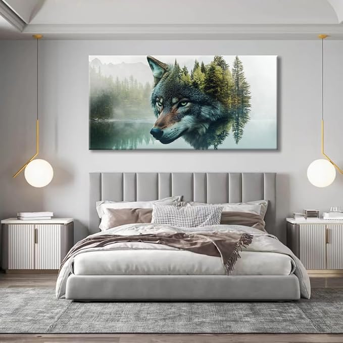 Canvas Wall Art Wolf - Modern Landscape Paintings for Living Room, Bedroom Wall Decor, Framed Wall Art for Home or Office Decoration 28x58in