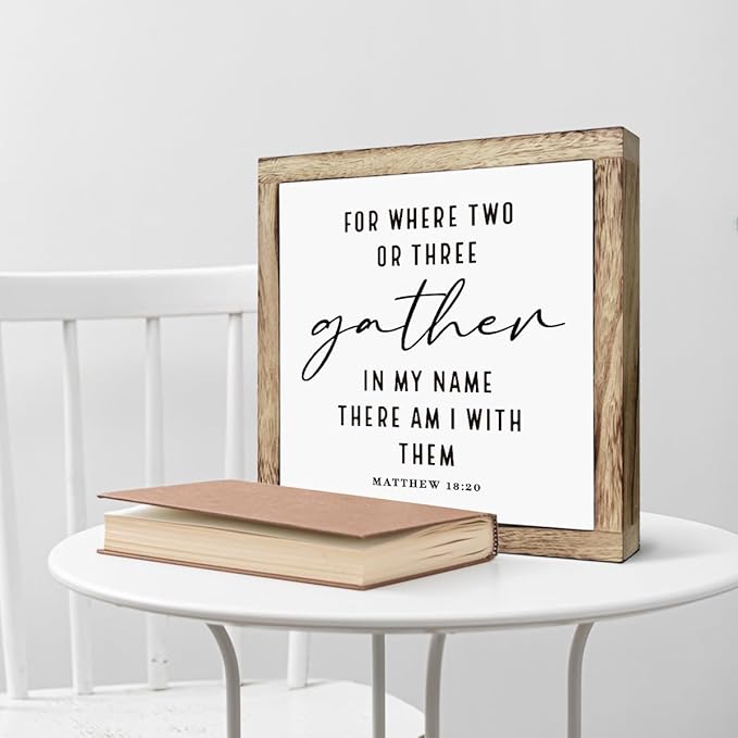 Rustic Christian Scripture Wood Sign - Matthew 18:20, Where Two or Three Gather - Home, Church, Office Decor