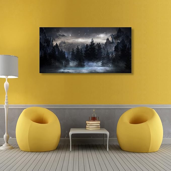 Mountain Canvas Wall Art for Living room Office Bedroom Forest Wall Art Print Oil Paintings Modern Lake Starry Sky Landscape Pictures Wall Decor Dream Artwork Waterproof Ready to Hang - 20in * 40inch