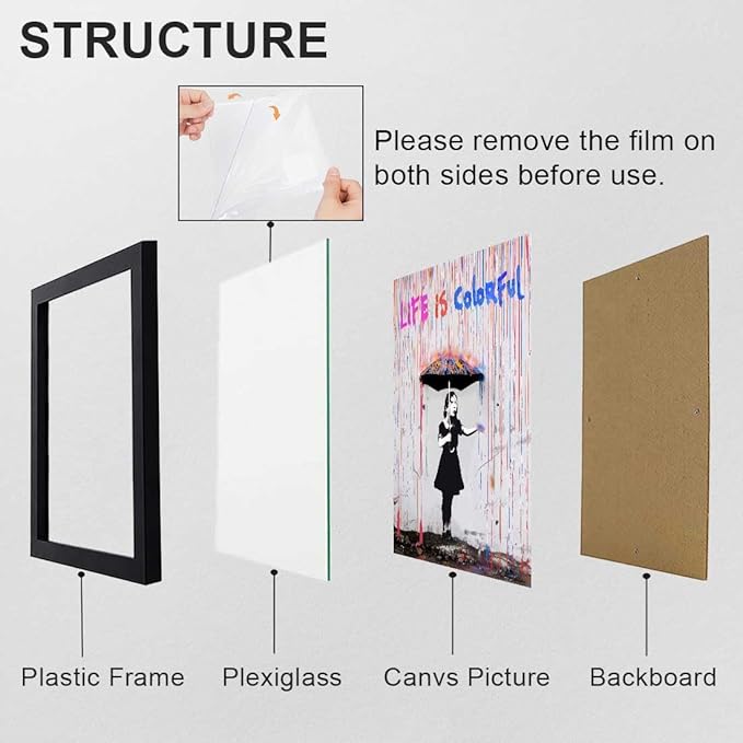 Biufo Banksy Wall Art Canvas Print Poster, Graffiti Picture Pop Street Art Decor, Home Bedroom Wall Decor (10L x 8W, Framed)