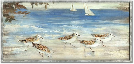 Coastal Beach Birds Framed Abstract Paintings Canvas Prints Wall Art for Bedroom Wall Decor Artworks Pictures Wall Decorations for Living Room(60"*30")