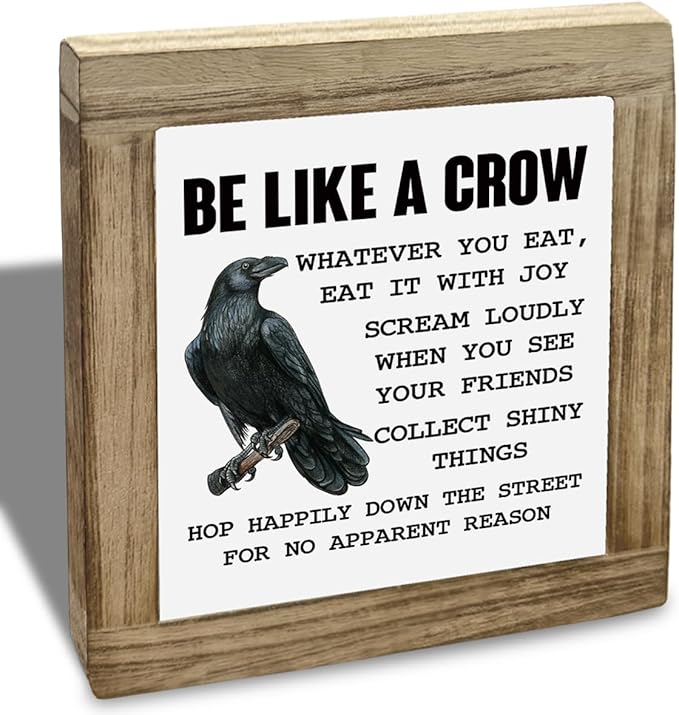 Be Like A Crow Sign, Crow Sign, Inspirational Wood Box Decor, Motivational Gift For Friends Colleague, Country Farmhouse Style Wood Box Decor Signs, Funny Farmhouse Home Office Decoration