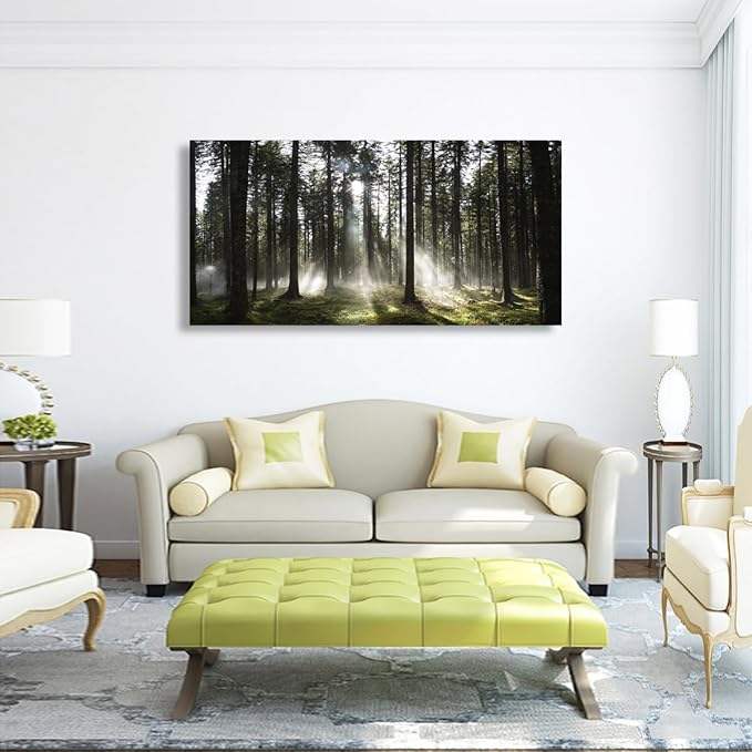 Sunlight Forest Pictures Canvas Wall Art for Living room Office Bedroom Wall Decor,Forest Wall Art Print Paintings Modern Darkly Green Nature Landscape Artwork Waterproof Ready to Hang-24x48 inch