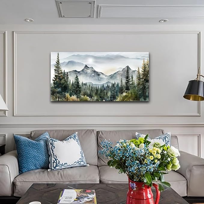 Wapluam Abstract Mountain Landscape Canvas Art - Modern Wall Decor For Living Room, Bedroom - Stretched & Framed, Ready To Hang