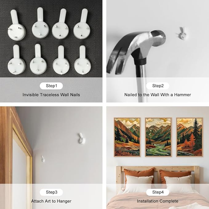 HPINUB Abstract Boho Mountain Framed Canvas Wall Art Set,Vibrant Forest Pine Tree Wall Decor,Textured Landscape Artwork Rustic Linear Scenery Art Print for Living Room,Bedroom,Office-24 x36 x3