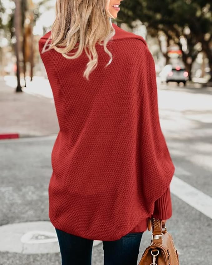 Imily Bela Women's Kimono Batwing Cable Knitted Slouchy Oversized Wrap Cardigan Sweater