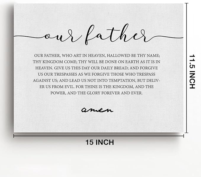 Inspirational Canvas Wall Art Our Father Prayer Print Framed the Lords Prayer Scripture Painting Artwork Ready to Hang Home Dining Room Kitchen Decor 15x11.5 Inches