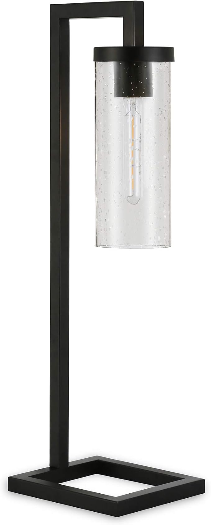 Henn&Hart 26" Tall Table Lamp with Glass Shade in Blackened Bronze/Seeded, Lamp, Desk Lamp for Home or Office
