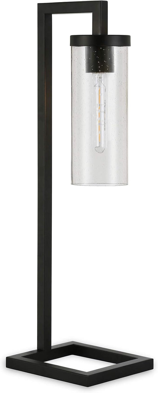 Henn&Hart 26" Tall Table Lamp with Glass Shade in Blackened Bronze/Seeded, Lamp, Desk Lamp for Home or Office