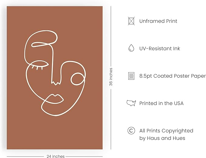 HAUS AND HUES Woman Drawing Line Art Wall Decor - Female Figure Wall Art, Silhouette Drawings Artwork Line Drawing Wall Art Minimalist Clay Abstract Face (24x36 Unframed)