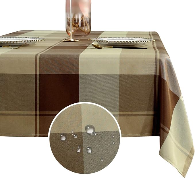 Rectangle Tablecloth Plaid Style Polyester Table Cloth Spillproof Dust-Proof Wrinkle Resistant Heavy Weight Table Cover for Kitchen Dinning Tabletop (Rectangle/Oblong, 52" x 70" (4-6 Seats),Taupe)