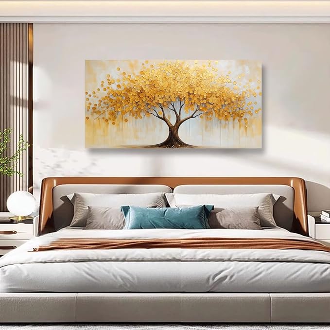 Abstract Canvas Wall Art Bedroom Wall Decor Living Room,Tree of Life Wall Art Office Kitchen Paintings Artwork Modern Gold Leaf Tree Pictures Art Prints Waterproof Ready to Hang-20x40inch