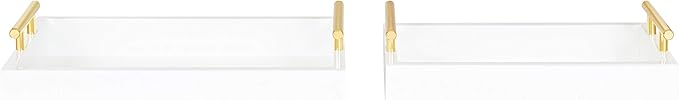Kate and Laurel Lipton Modern Tray Set, Set of 2, White and Gold, Glam Decorative Trays for Storage and Display