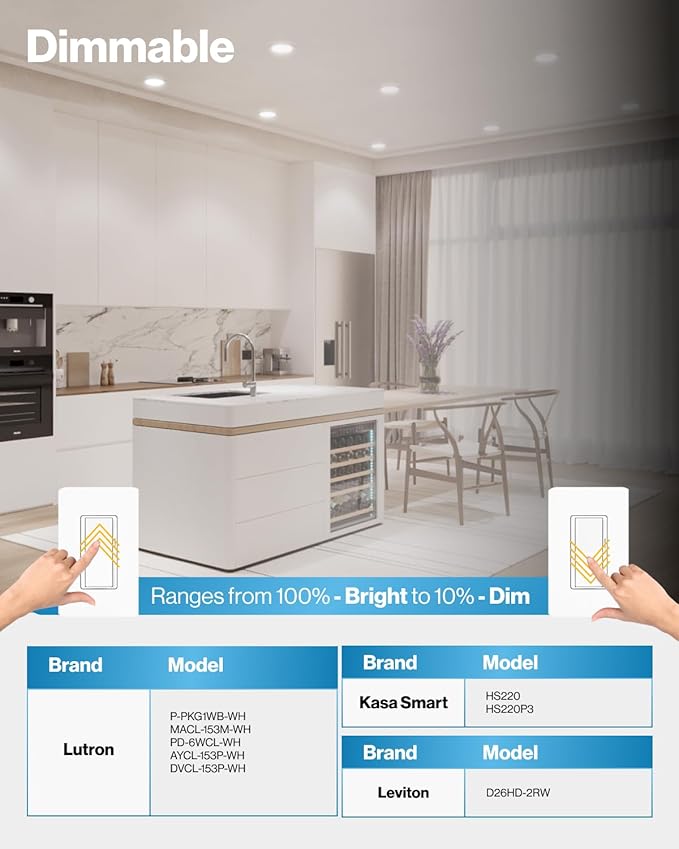 Sunco 6 Pack 8 Inch Ultra Thin LED Recessed Canless Smooth Trim Wafer Thin Indoor Ceiling Lights Slim Selectable 2700K/3000K/4000K/5000K/6000K Dimmable 18W 1350 Lumens with Junction Box