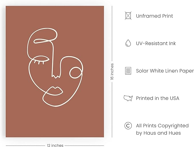 HAUS AND HUES Woman Drawing Line Art Wall Decor - Female Figure Wall Art | Silhouette Drawings Artwork Line Drawing Wall Art Minimalist Wall Decor | 12"x16" UNFRAMED