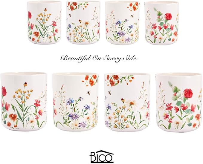 Bico Summer Provence Ceramic Utensil Holder Set of 2, Ceramic Kitchen Utensil Crocks for Countertop, Large Cooking Tool Holder Counter Decor, Spatula Organizer